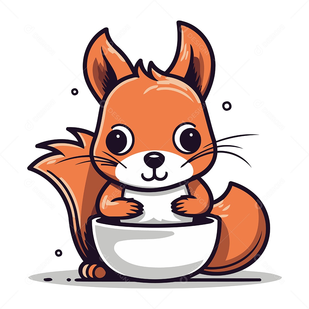 Esquilo com Tigela Desenho Animado Ilustração Vetor EPS
