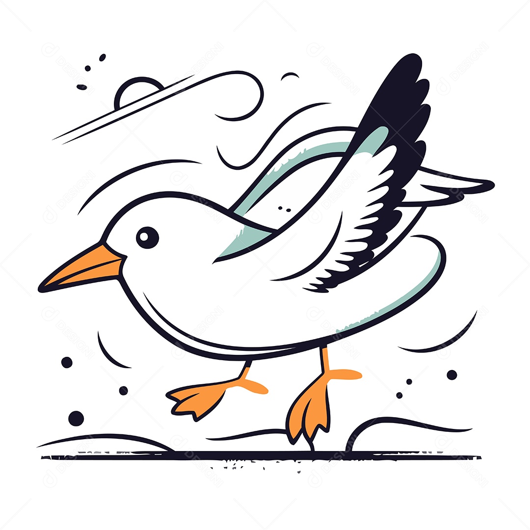Gaivota Voando Desenho Animado Ilustração Vetor EPS