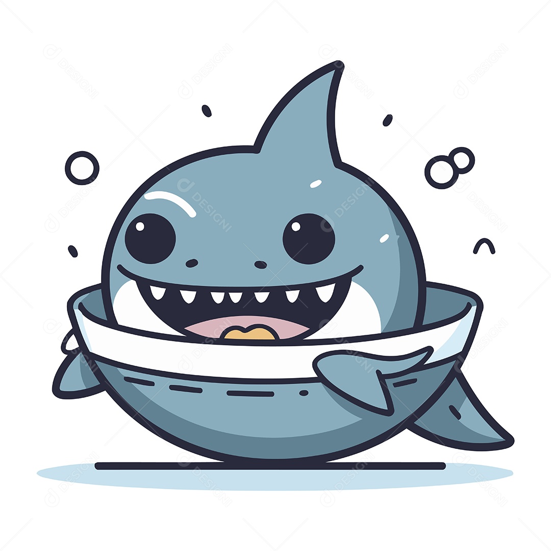 Tubarão Fofo de Desenho Animado Ilustração Vetor EPS