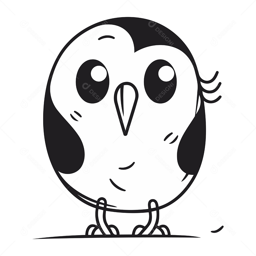 Coruja Preta e Branca Fofa de Desenho Animado Ilustração Vetor EPS