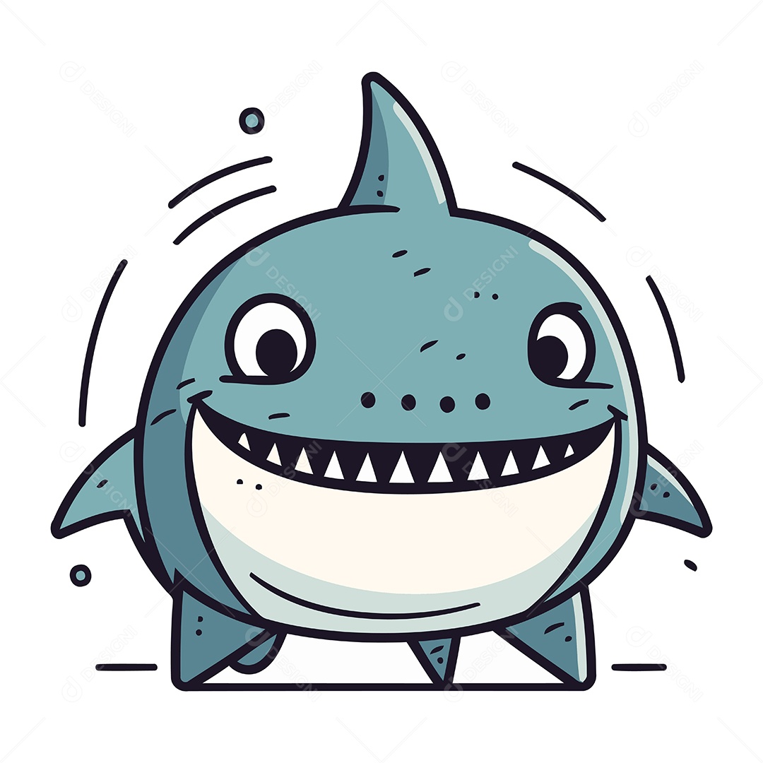 Tubarão Fofo de Desenho Animado Ilustração Vetor EPS