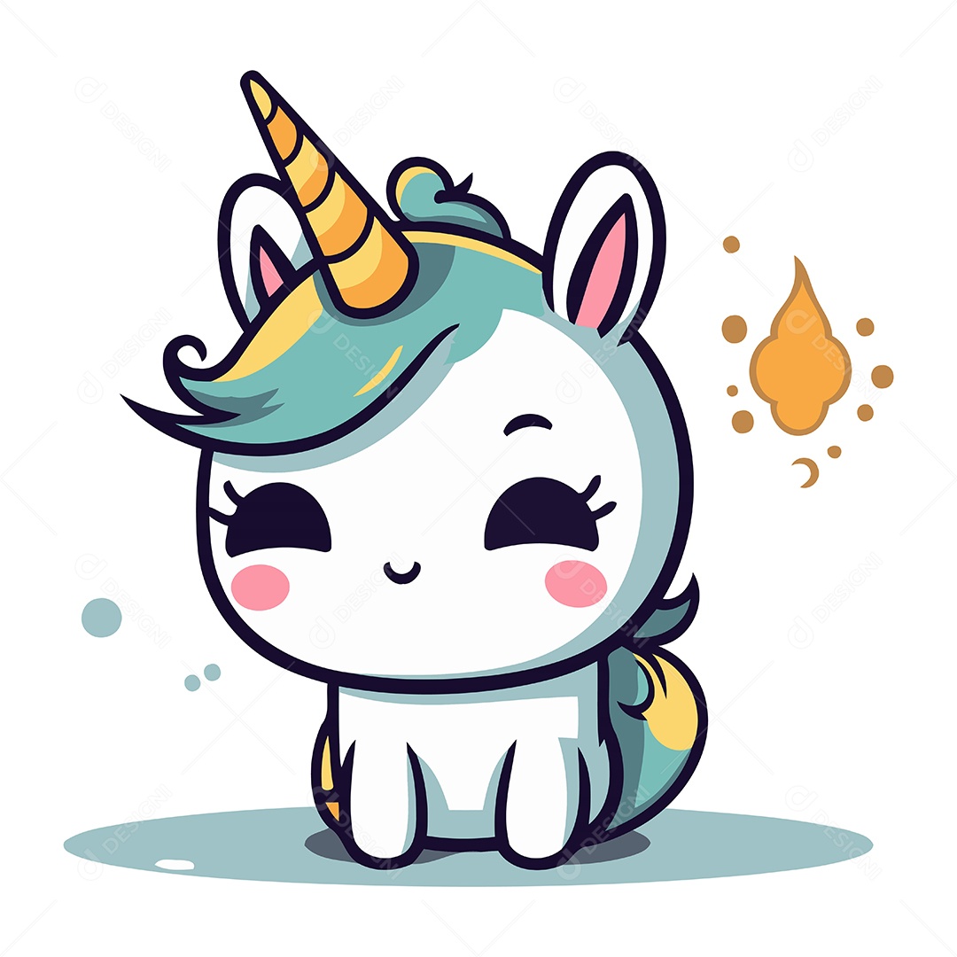 Unicórnio Fofo de Desenho Animado Ilustração Vetor EPS