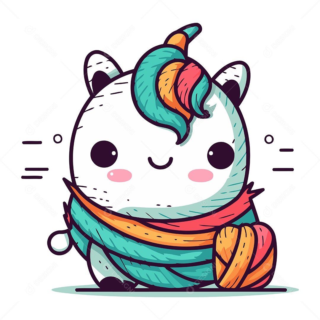 Unicórnio Fofo com Cachecol Ilustração Vetor EPS