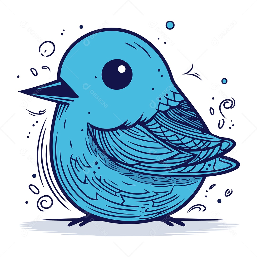 Lindo Pássaro Azul de Desenho Animado Ilustração Vetor EPS