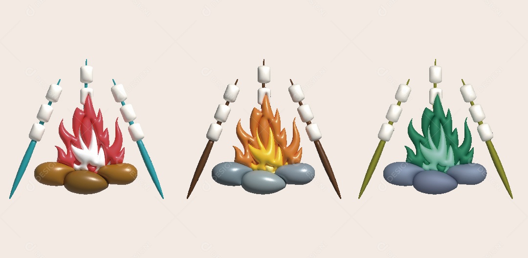 Fogueia de Acampamento Ilustração 3D Vetor EPS