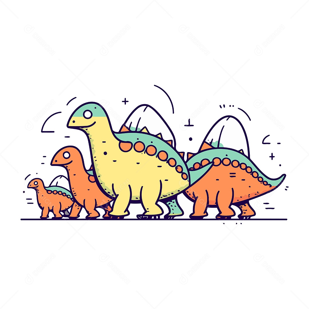 Dinossauros de Desenho Animado Ilustração Vetor EPS