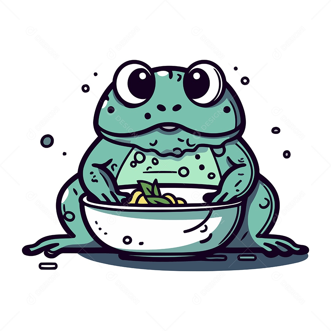 Sapo com Tigela de Desenho Animado Ilustração Vetor EPS