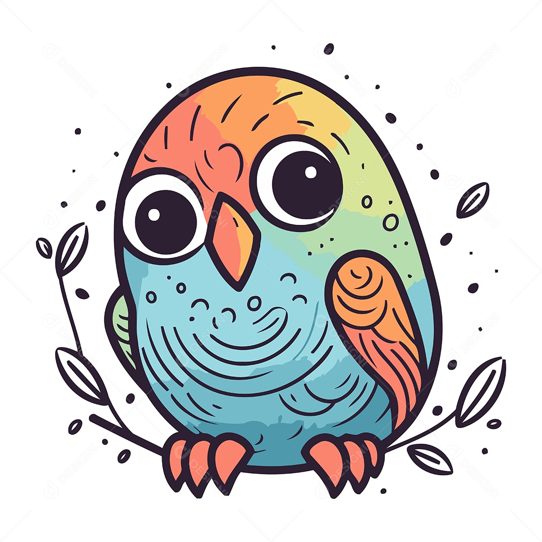 Coruja Fofa e Colorida de Desenho Animado Ilustração Vetor EPS