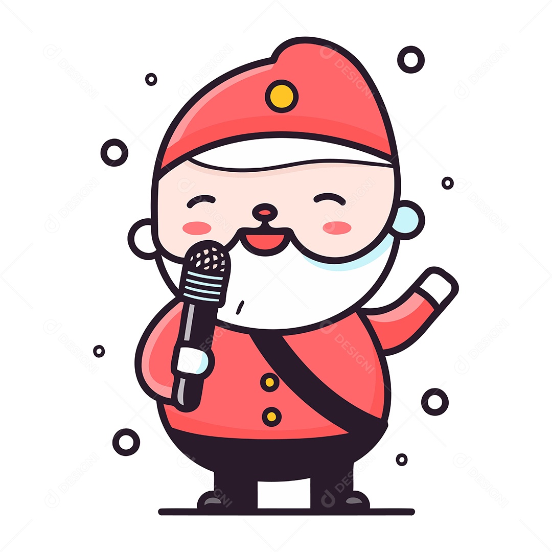Papai Noel Fofo com Microfone Ilustração Vetor EPS