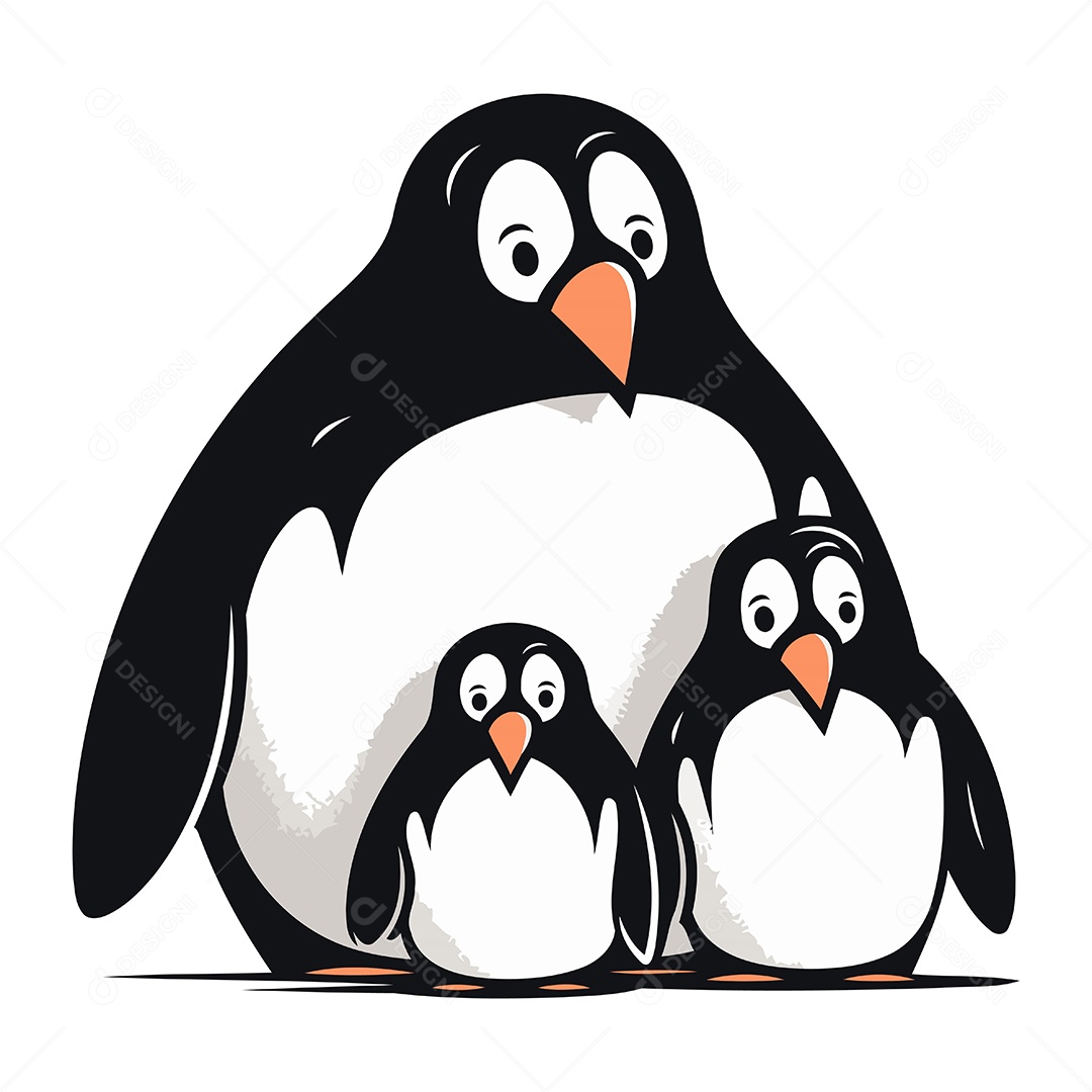 Família de Pinguins Desenho Animado Ilustração Vetor EPS