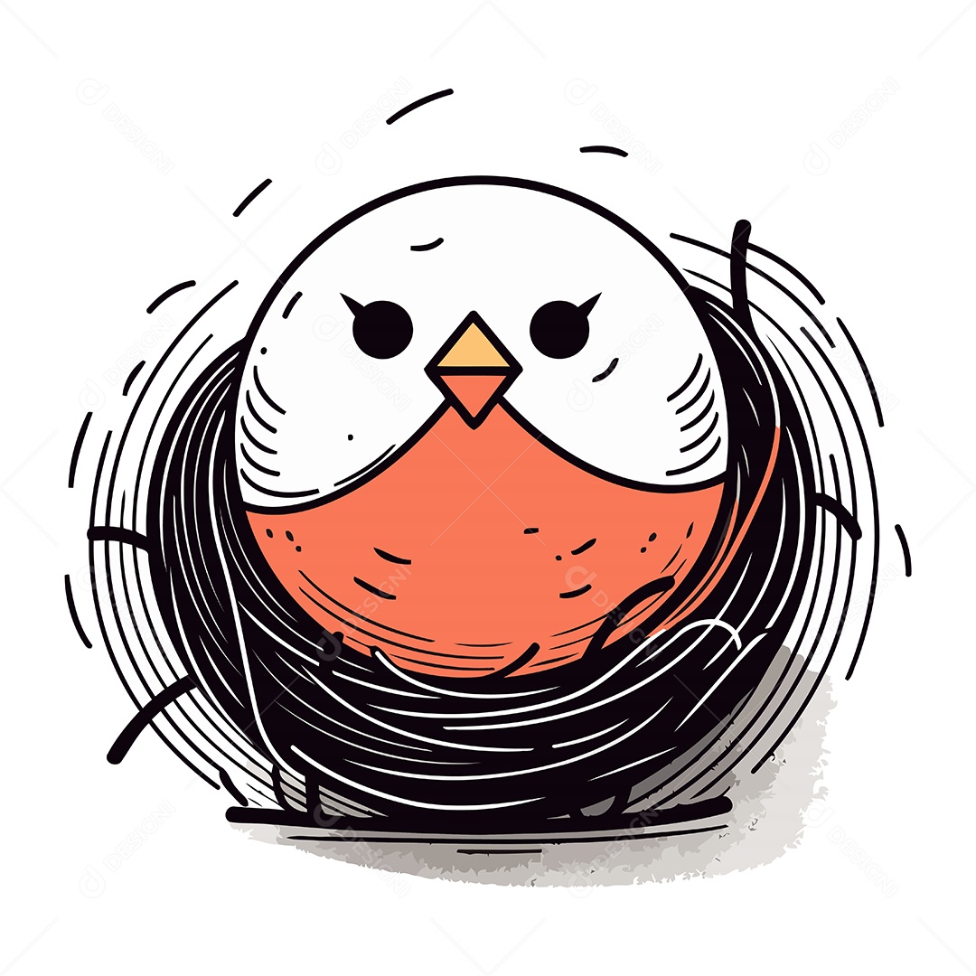 Lindo Passarinho no Ninho de Desenho Animado Ilustração Vetor EPS