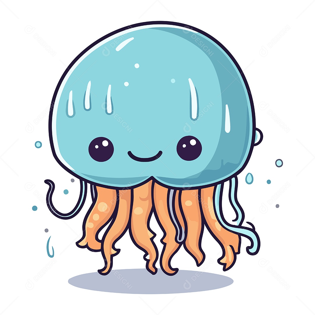 Água Viva Fofa de Desenho Animado Ilustração Vetor EPS