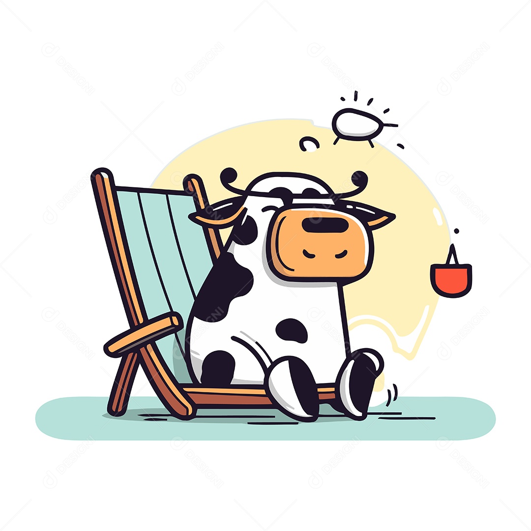 Vaca Sentada em uma Cadeira de Praia Ilustração Vetor EPS