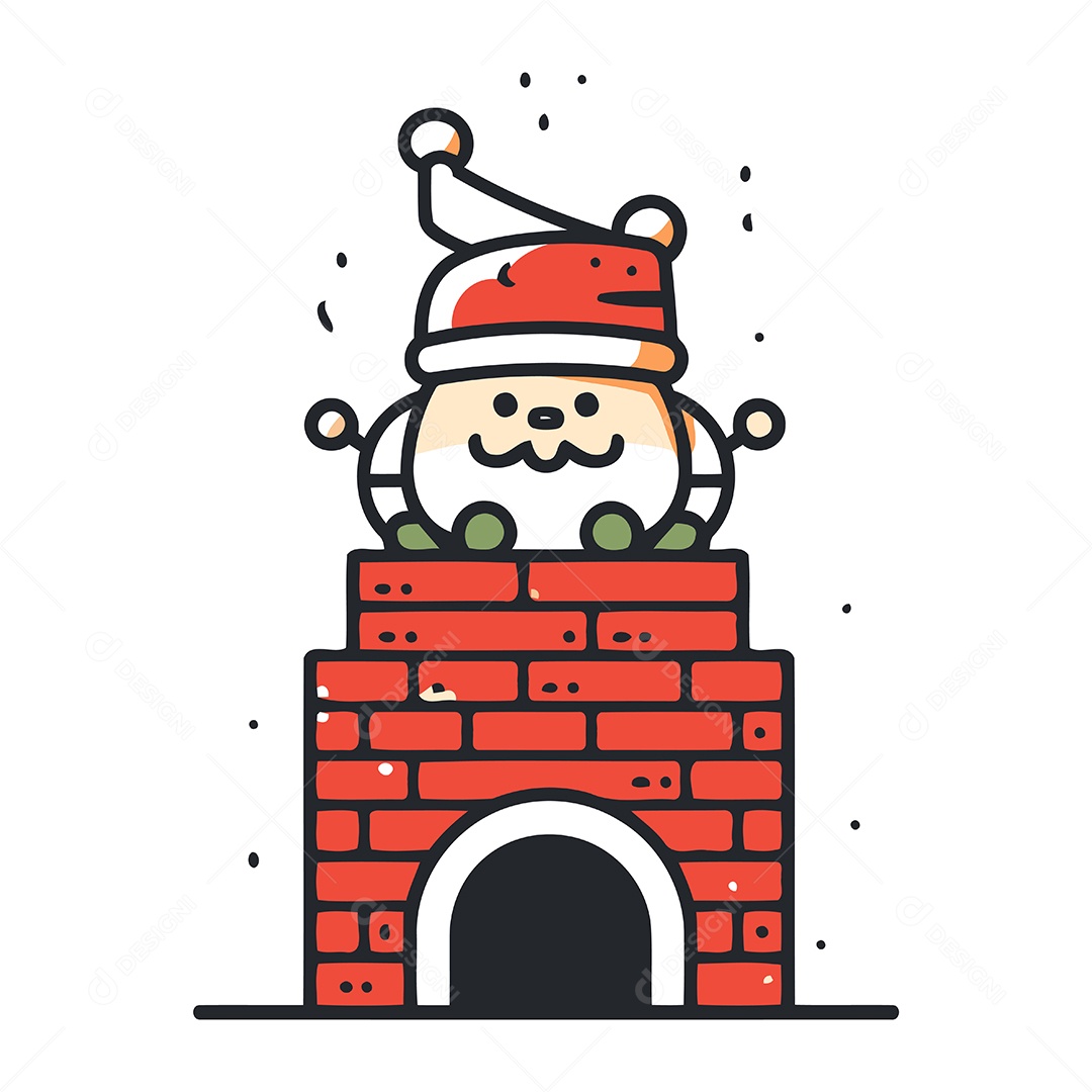 Papai Noel na Chaminé de Desenho Animado Ilustração Vetor EPS