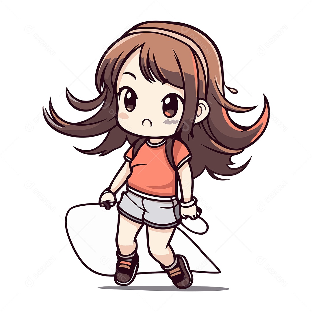Menina Bonitinha Pulando Corda Ilustração Vetor EPS