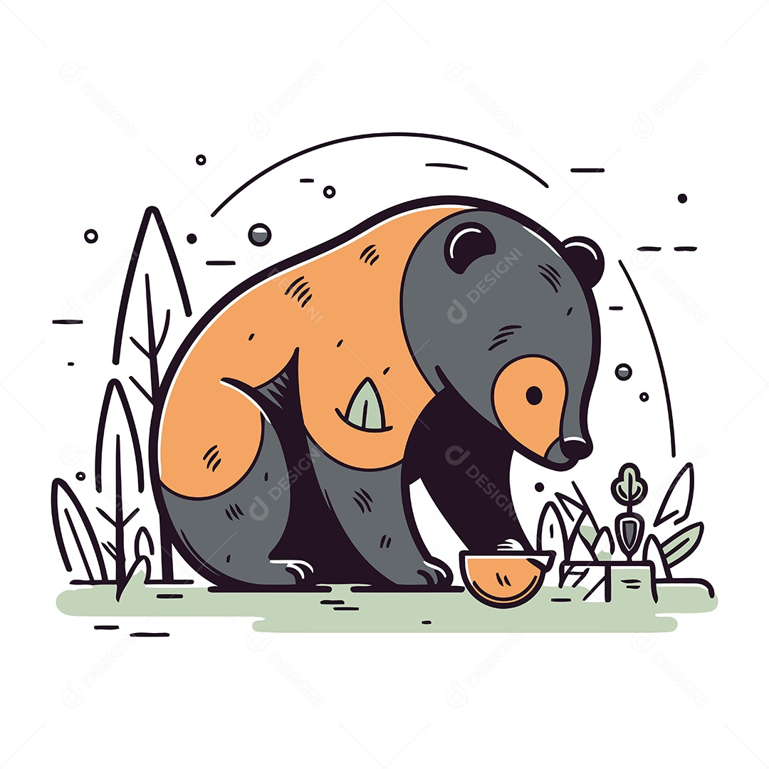 Urso na Floresta de Desenho Animado Ilustração Vetor EPS