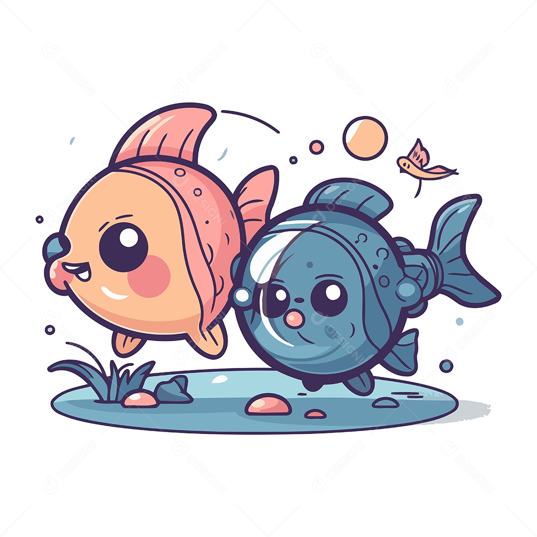 Peixes Bonito de Desenho Animado Ilustração Vetor EPS