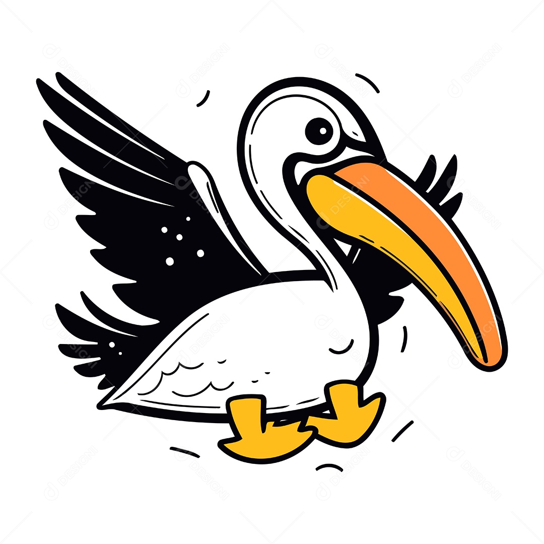 Pelicano de Desenho Animado Ilustração Vetor EPS