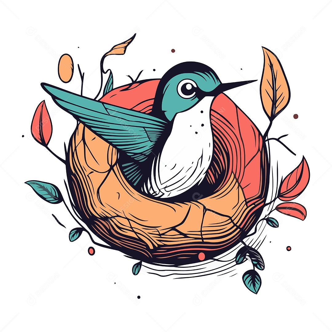 Andorinha em um Ninho de Desenho Animado Ilustração Vetor EPS