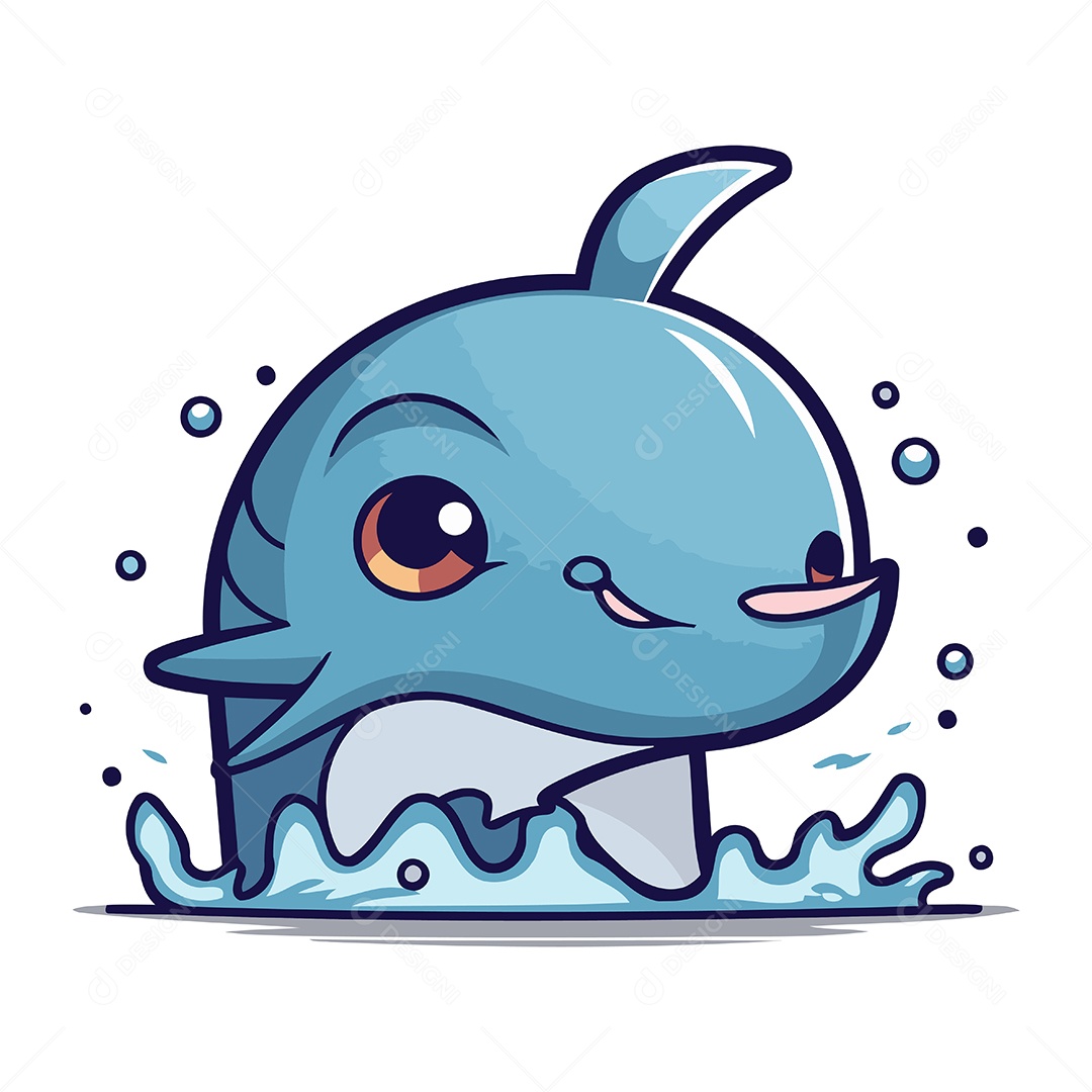 Golfinho Bonito de Desenho Animado Ilustração Vetor EPS