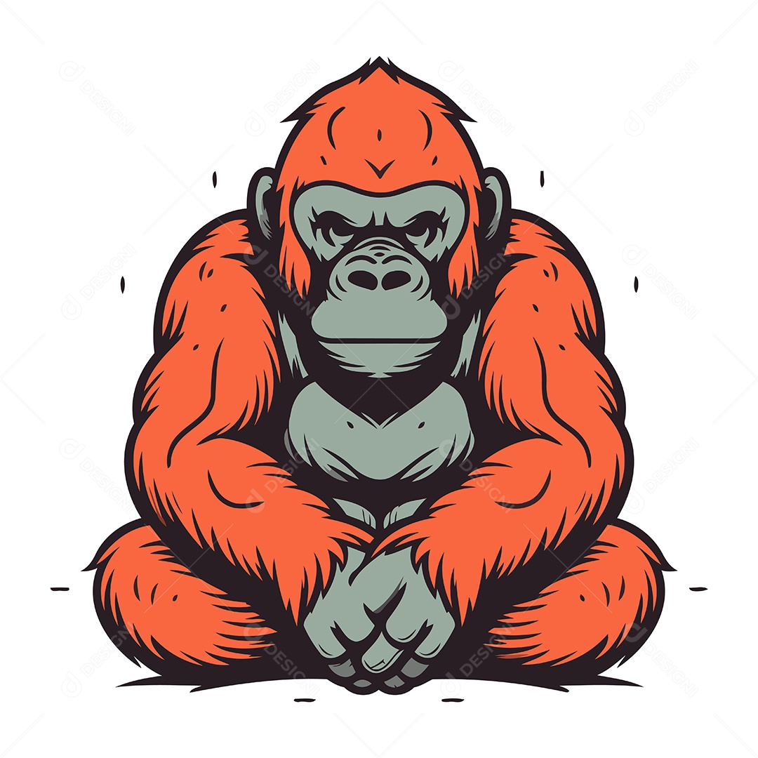 Gorila Sentado no Chão de Desenho Animado Ilustração Vetor EPS