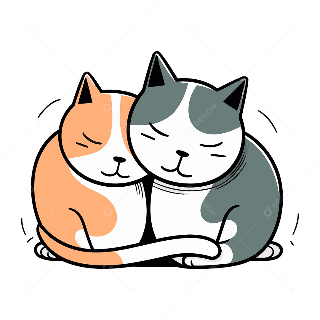 Lindo Casal de Gatos Desenho Animado Ilustração Vetor EPS