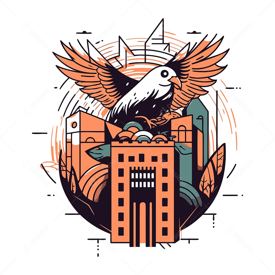 Pássaro em uma Cidade de Desenho Animado Ilustração Vetor EPS