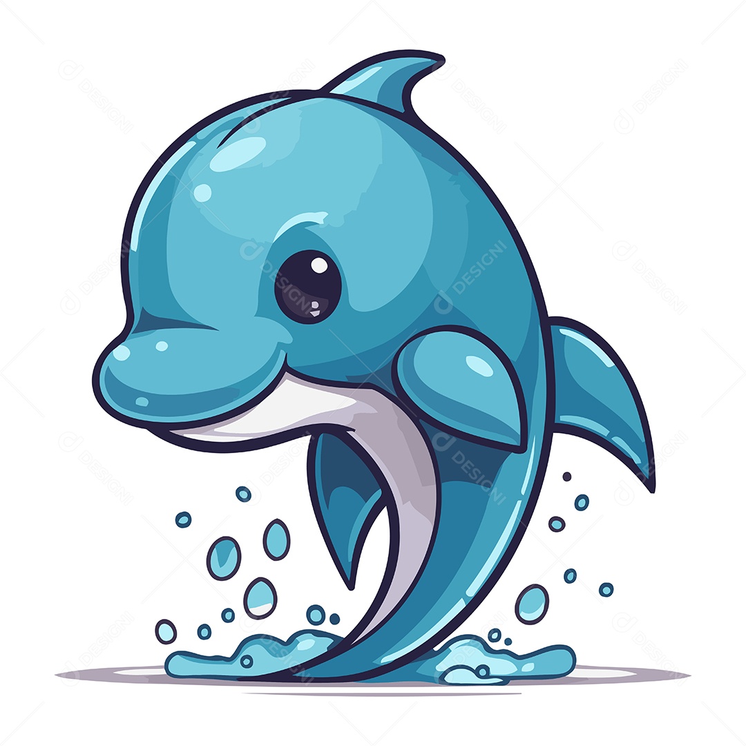 Golfinho Bonito de Desenho Animado Ilustração Vetor EPS