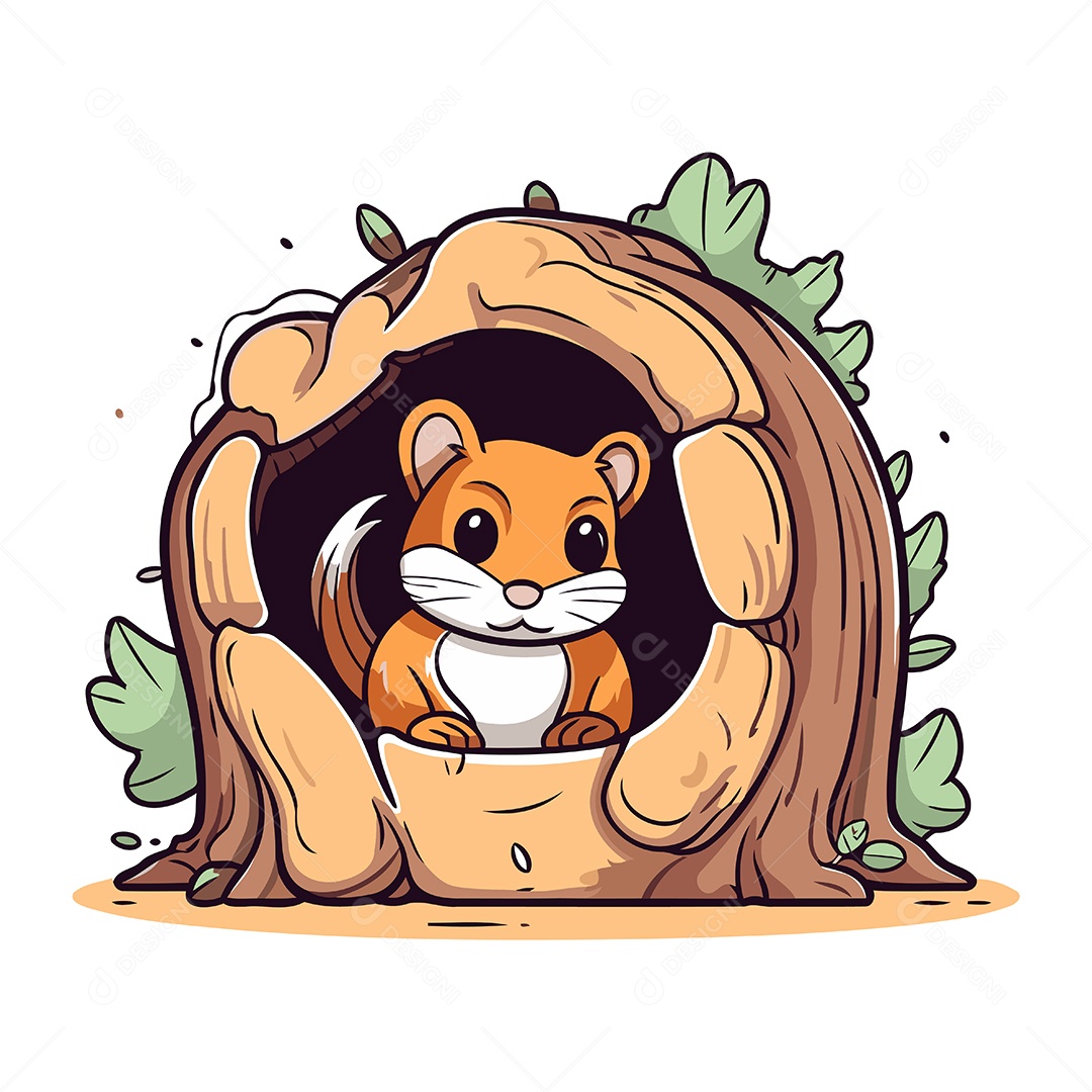 Hamster Fofo em um Buraco de Desenho Animado Ilustração Vetor EPS