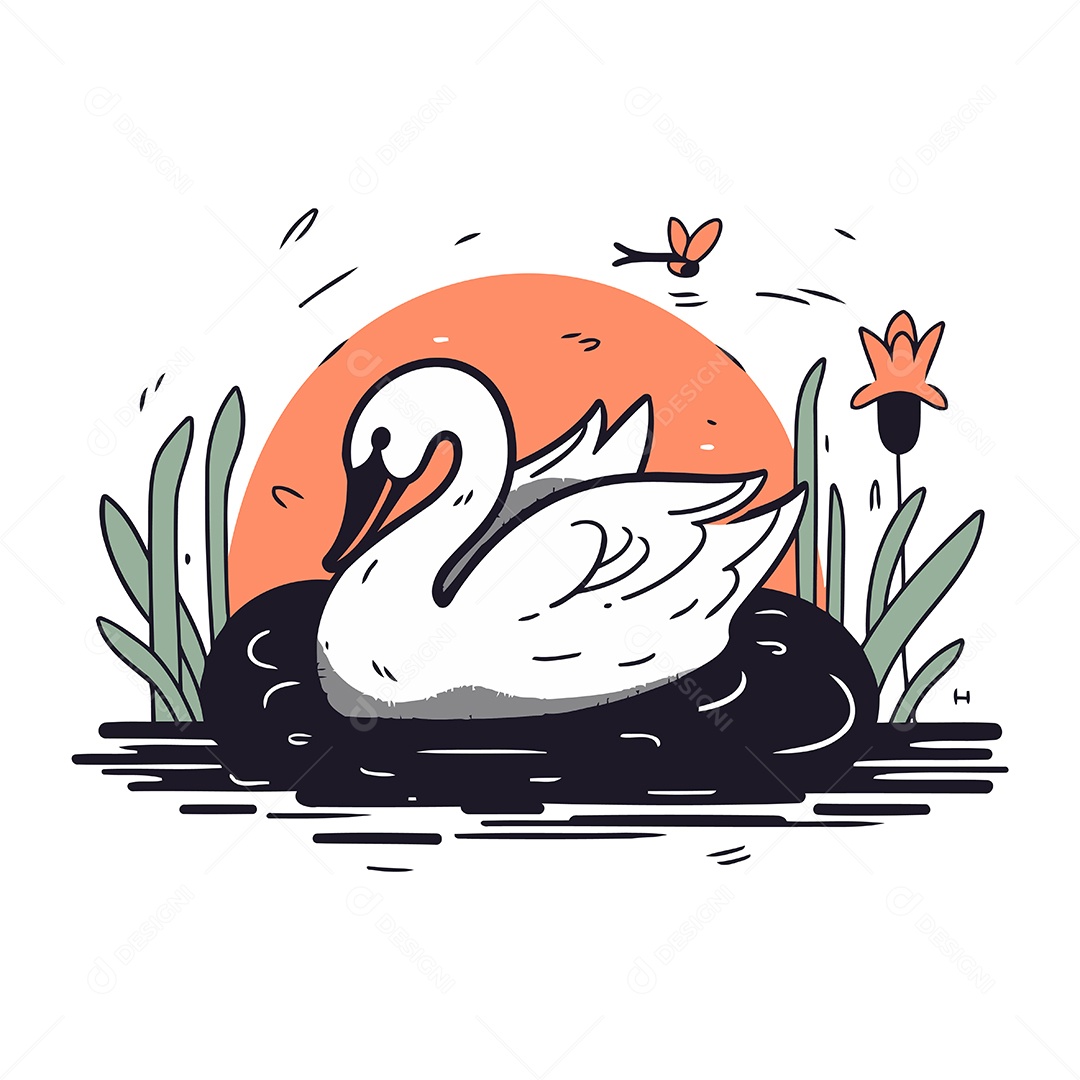 Cisne de Desenho Animado Ilustração Vetor EPS