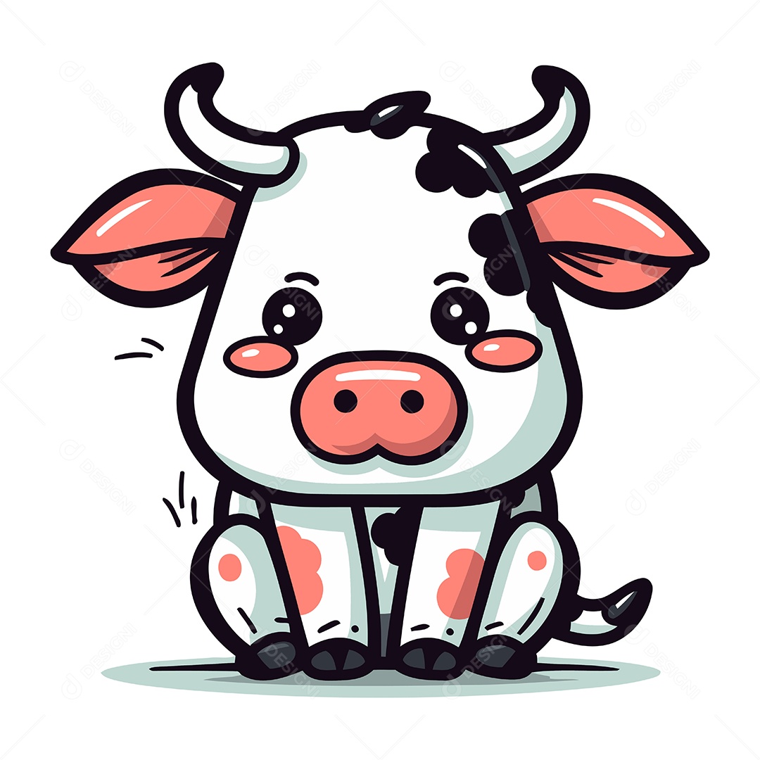 Vaca Fofa de Desenho Animado Ilustração Vetor EPS
