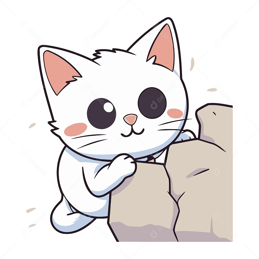 Gato Branco Fofo de Desenho Animado Ilustração Vetor EPS