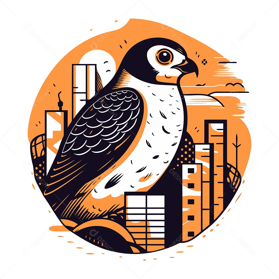 Falcão na Cidade de Desenho Animado Ilustração Vetor EPS