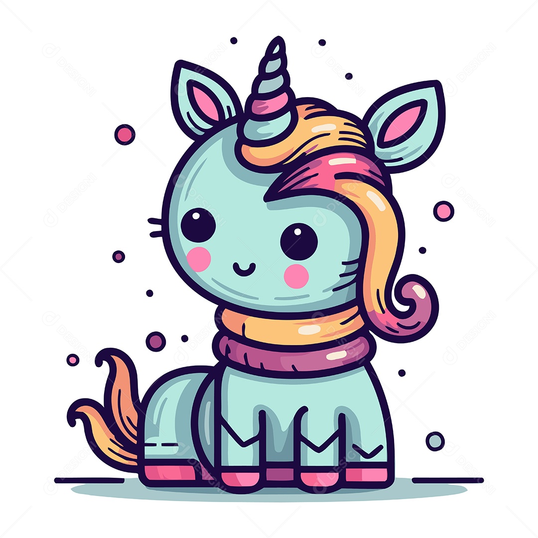 Unicórnio Fofo de Desenho Animado Ilustração Vetor EPS