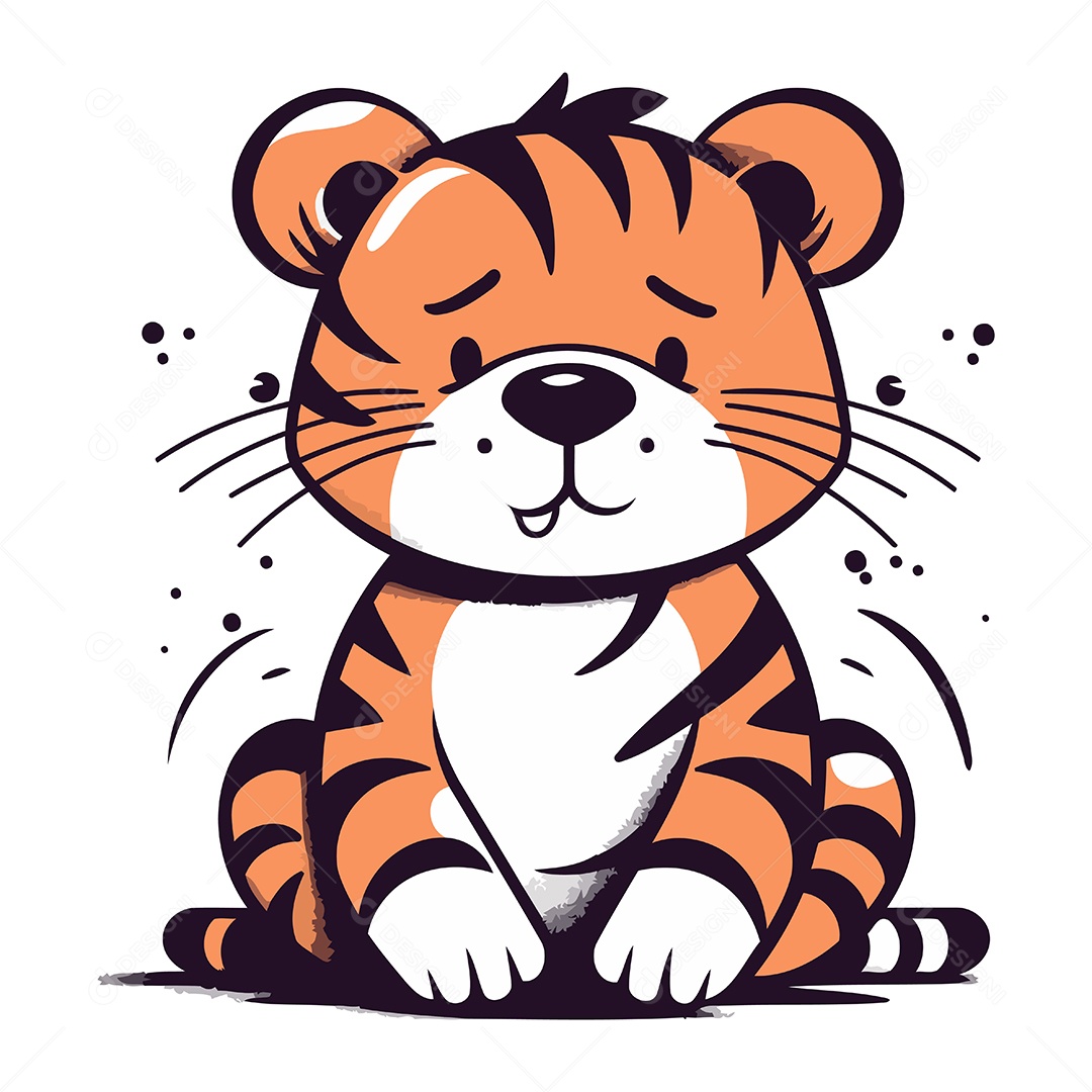Tigre Fofo de Desenho Animado Ilustração Vetor EPS