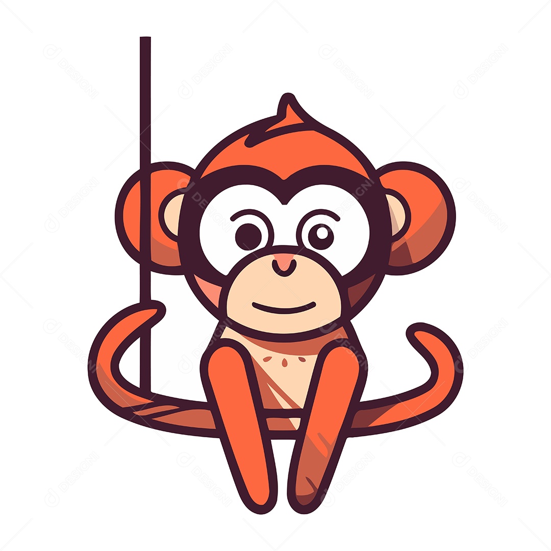 Macaco Fofo no Balanço de Desenho Animado Ilustração Vetor EPS