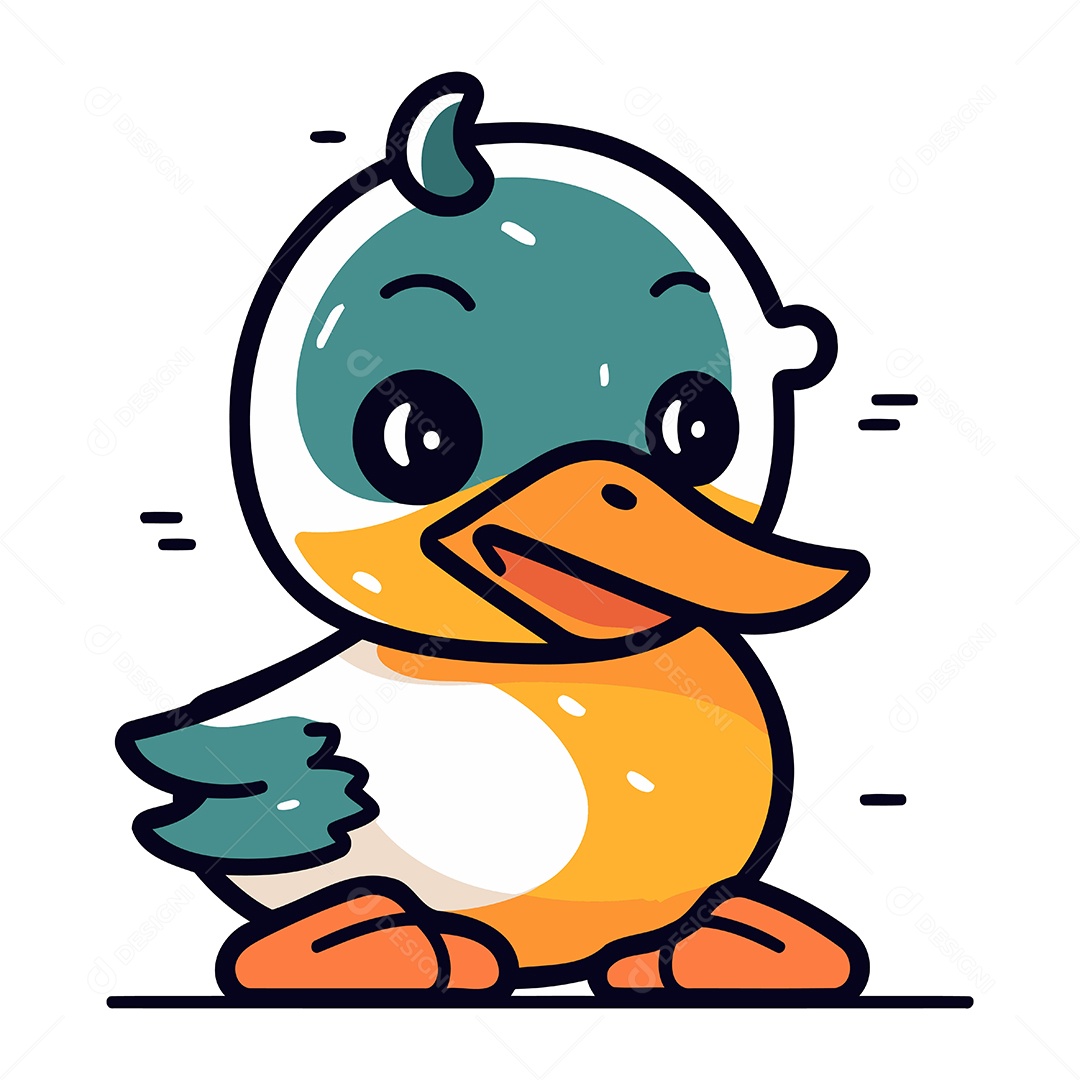 Pato Fofo de Desenho Animado Ilustração Vetor EPS