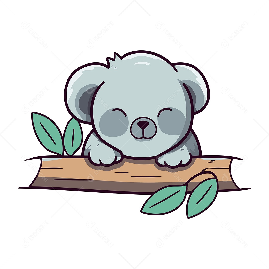 Coala Fofo em um Galho com Folhas Ilustração Vetor EPS