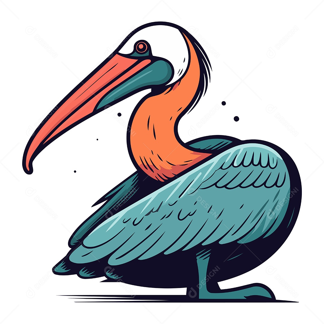 Pelicano de Desenho Animado Ilustração Vetor EPS