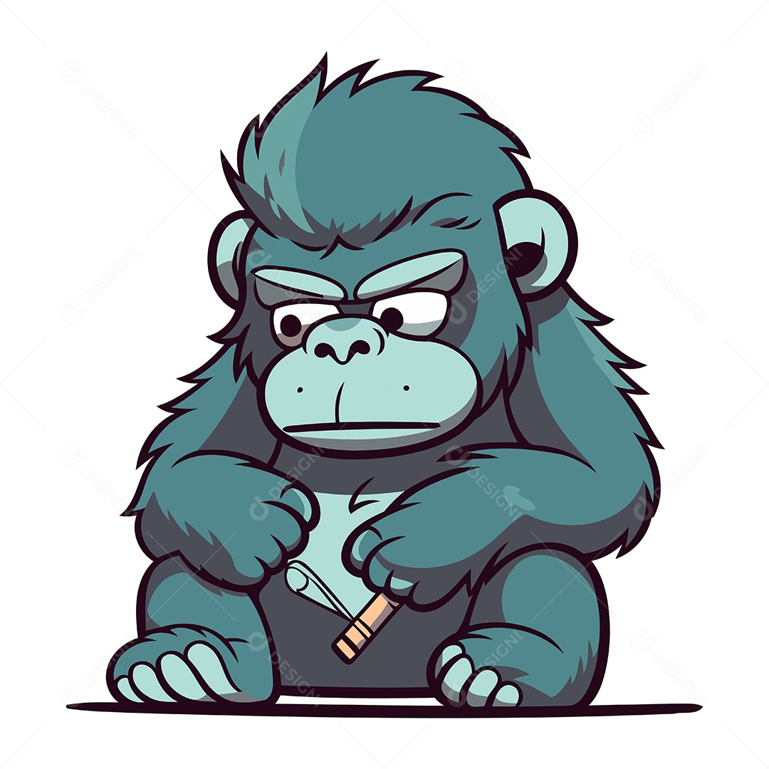 Gorila Segurando Cigarro Desenho Animado Ilustração Vetor EPS