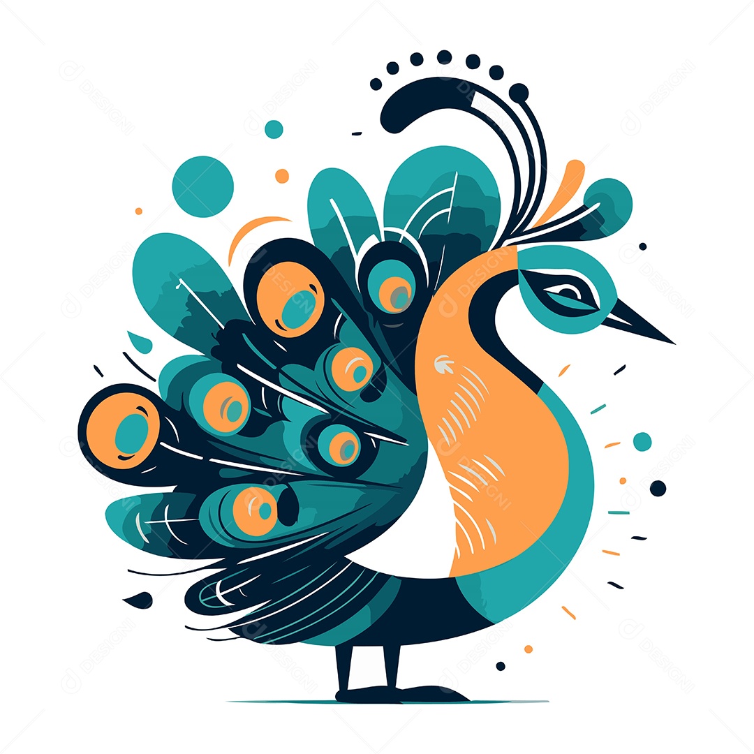 Pavão de Desenho Animado Ilustração Vetor EPS