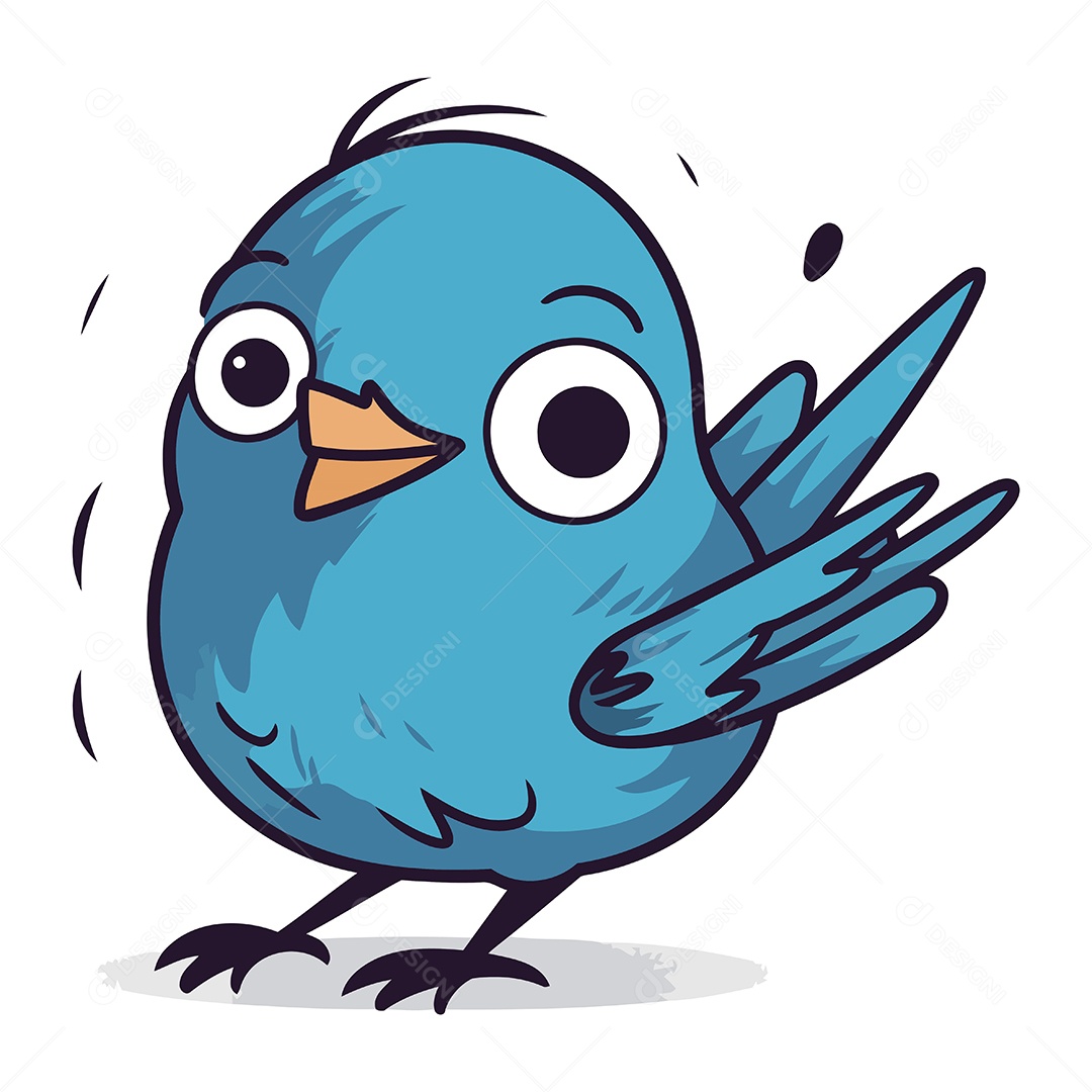 Pássaro Azul de Desenho Animado Ilustração Vetor EPS