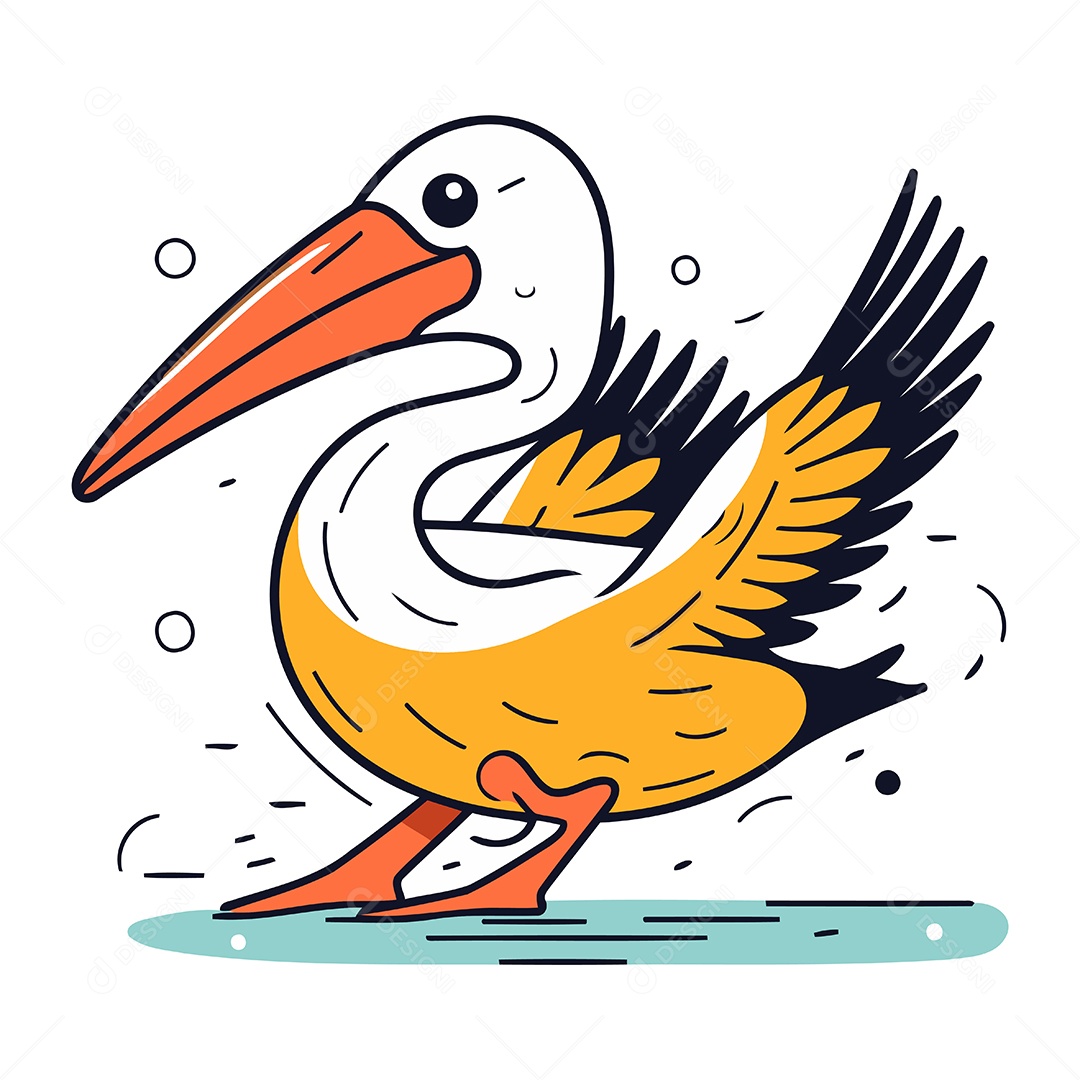 Pelicano de Desenho Animado Ilustração Vetor EPS