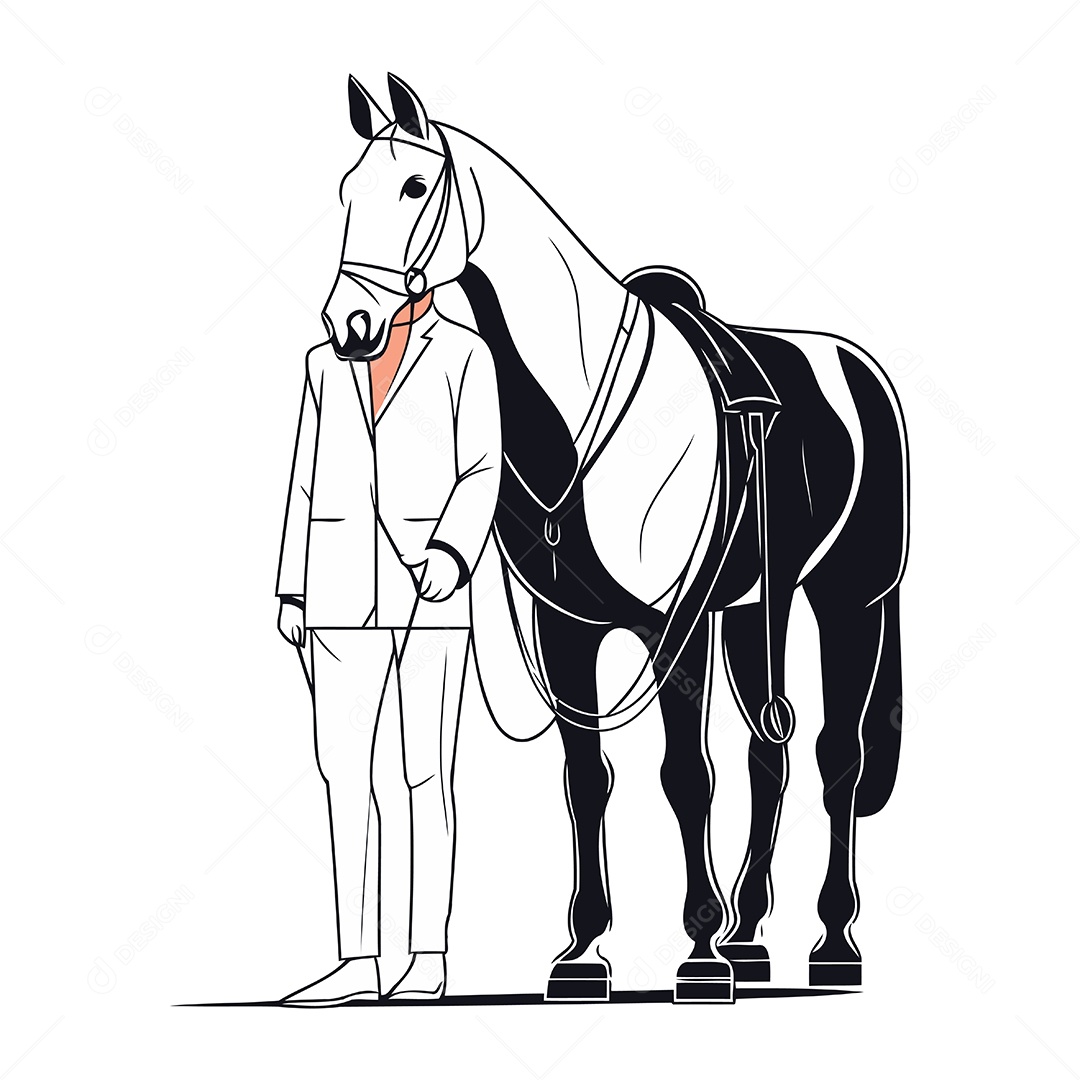 Homem com um Cavalo de Desenho Animado Ilustração Vetor EPS
