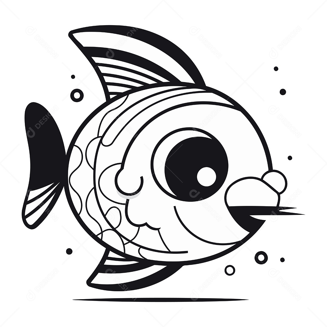 Peixe Fofo de Desenho Animado Ilustração Vetor EPS