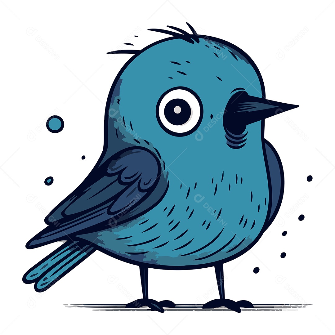 Pássaro Azul Fofo de Desenho Animado Ilustração Vetor EPS