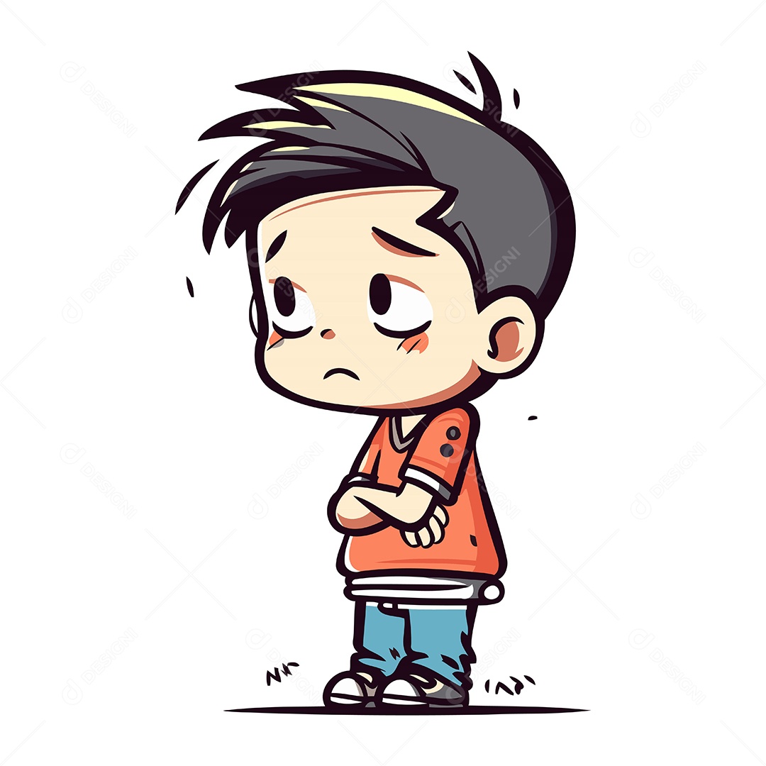 Menino Triste de Desenho Animado Ilustração Vetor EPS