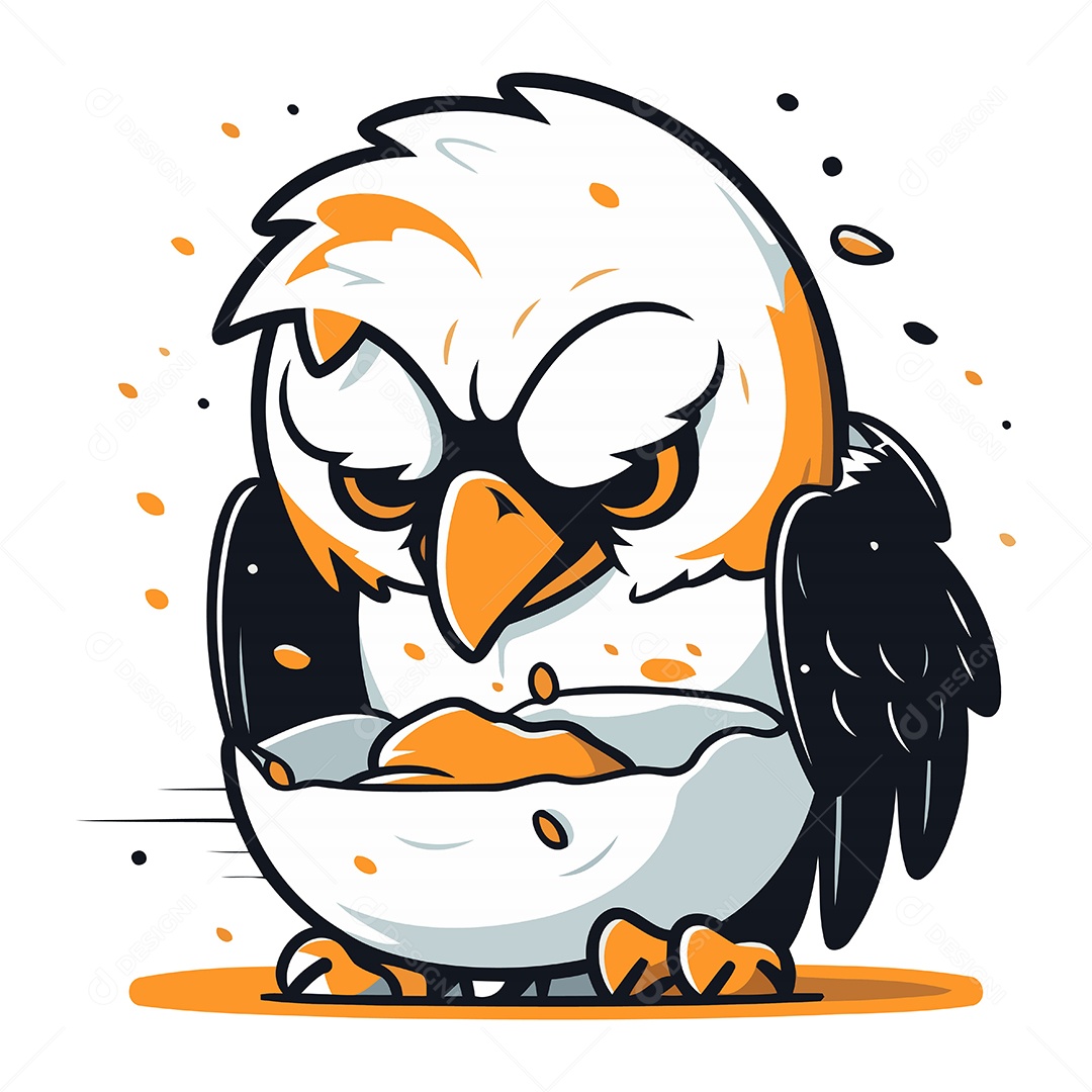 Coruja Comendo em uma Tigela Desenho Animado Ilustração Vetor EPS