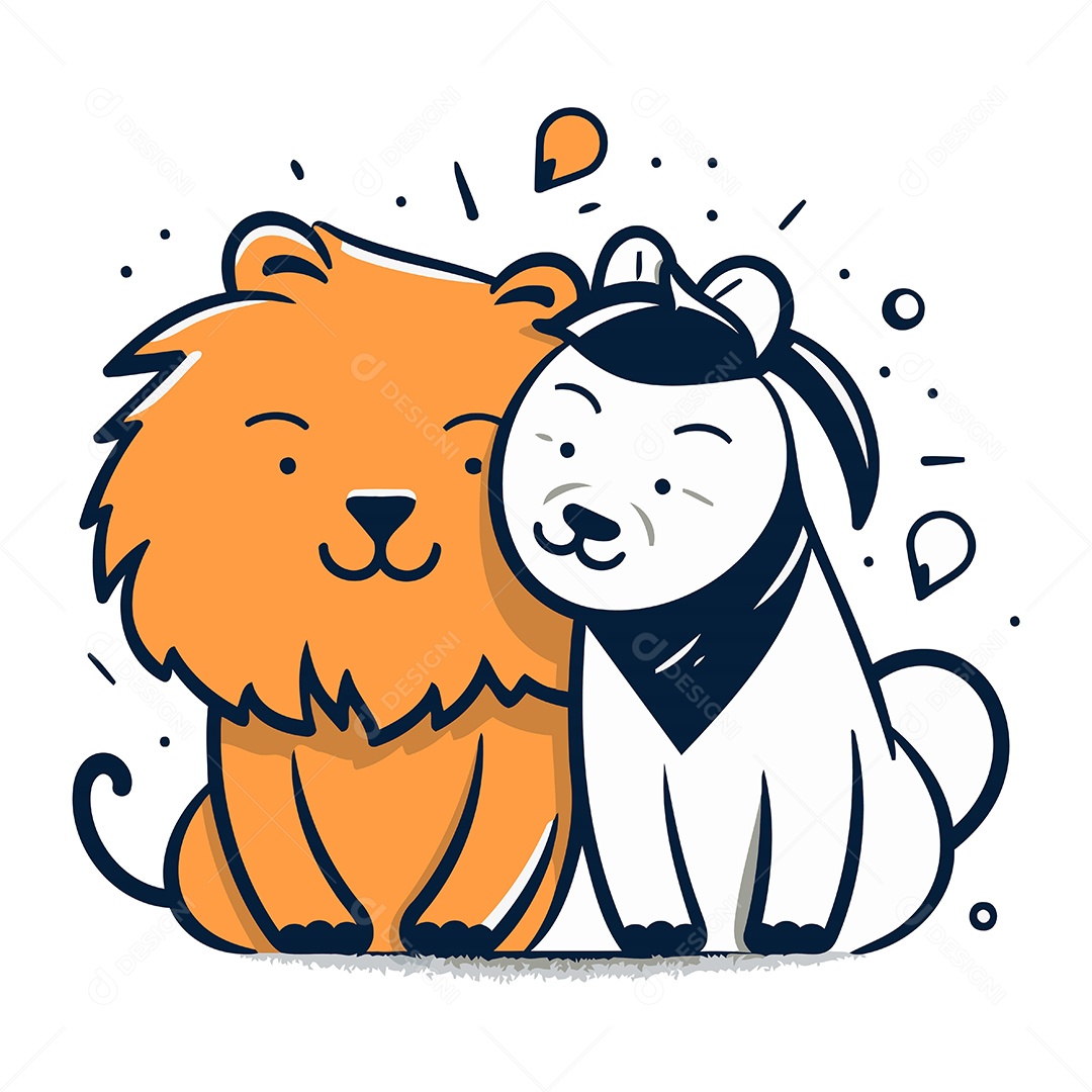 Leão e Leoa de Desenho Animado Ilustração Vetor EPS