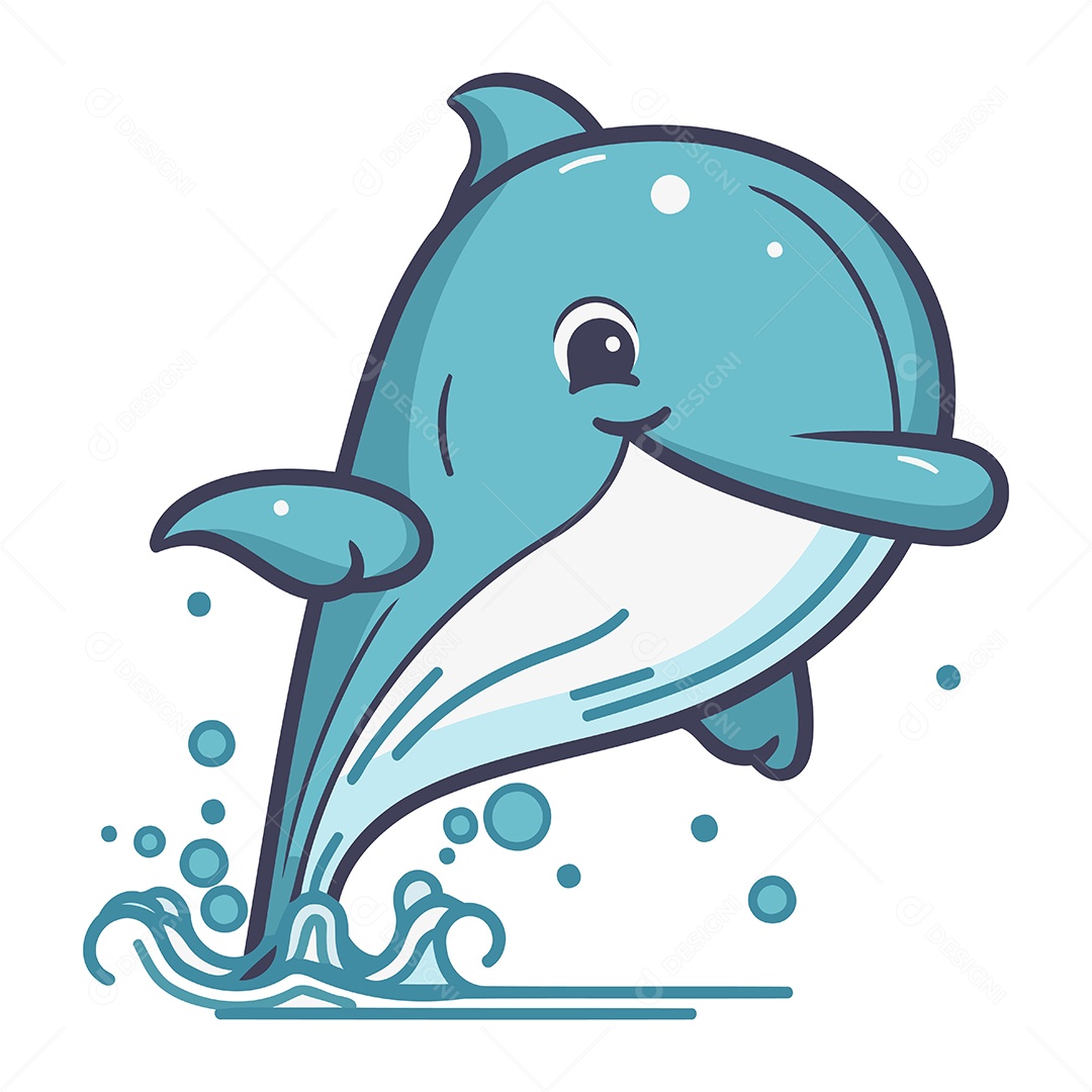Golfinho Bonito de Desenho Animado Ilustração Vetor EPS